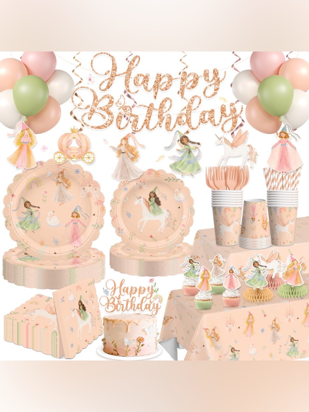 Elegant Pink Peach Princess/Fairy Party Set